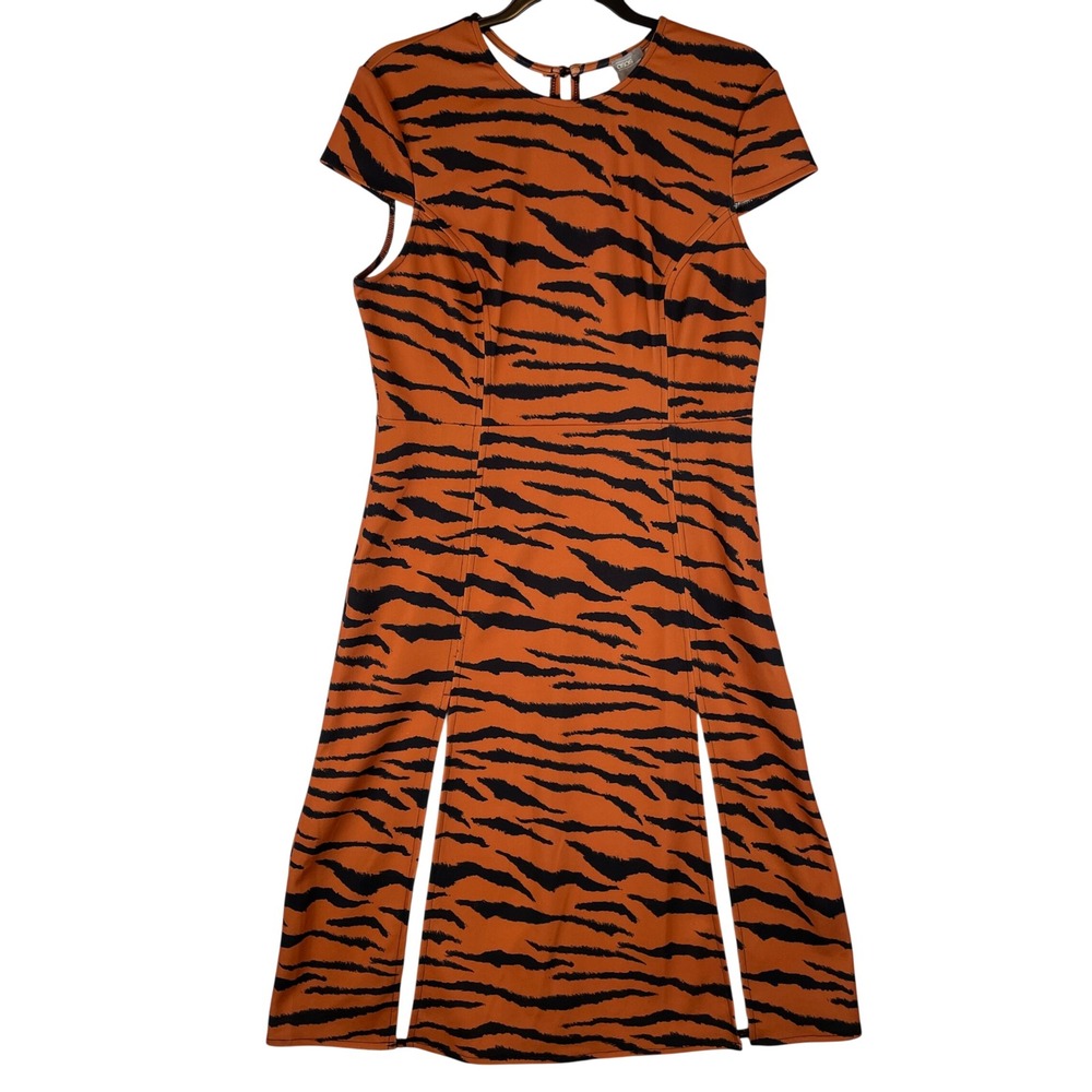 ASOS Design Tiger Print Mini Dress Orange Black Short Sleeve Double Slit US 12